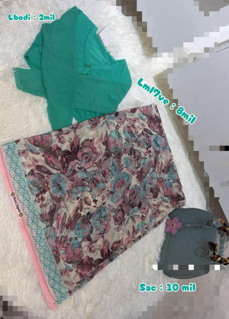 طقم أخضر مائي — لبودي وملحفة وساك