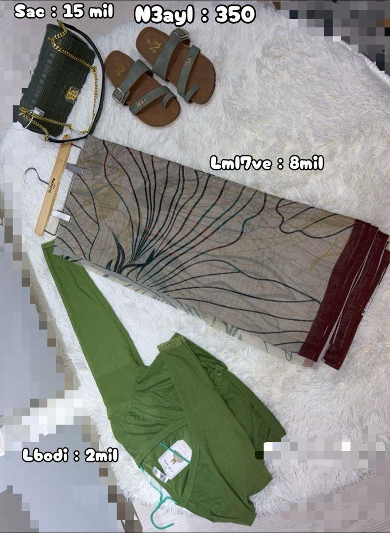 Olive Outfit Set — Top Wrap Sandals & Bag